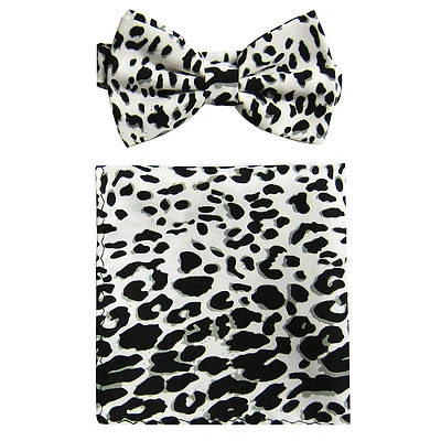 Nuevo Conjunto de Pajarita y Pañuelo Cuadrado de Bolsillo Pre-atado para Hombre Leopardo Blanco Negro Formal Foto 1 de 4