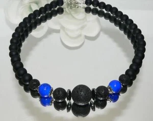 Halskette Collier Lava Perle schwarz 18/12mm Hämatit Glasperle royal 206a - Bild 1 von 8