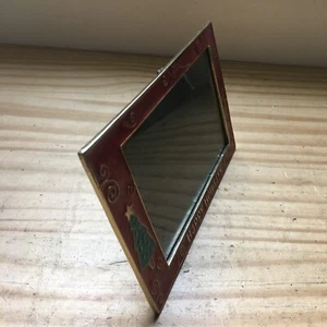 Vintage Enameled Happy Holiday Christmas Tree Red Edge Rectangle Photo Frame 7"L - Picture 1 of 5