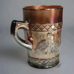 RARE ANTIQUE AMETHYST MUG DUGAN STORK AND RUSHES CARNIVAL GLASS - Picture 1 of 10