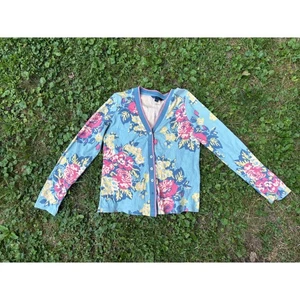Boden Floral Print Cardigan Sweater Women's Size 12 Blue Pink Yellow - Picture 1 of 7