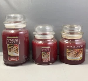 Yankee Candle Lot Of 3 SPARKLING CINNAMON 22oz And 2x 14.5oz Jar Candle New - Picture 1 of 12