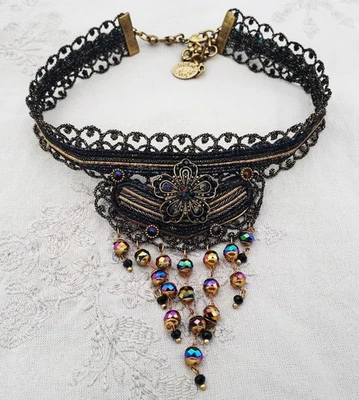 Gargantilla negra Michal Negrin collar cristales cuentas encaje victoriano gótico babero y2k Foto 1 de 4