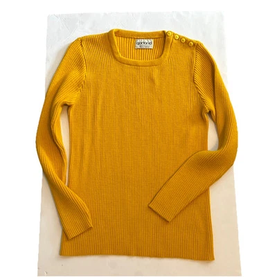 Vintage 80s Sweater GARLAND Yellow  Plastic Buttons Pullover Ribbed S - Image 1 of 4