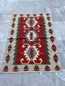 Tribal Aztec Handmade Pure Wool Afghan Chobi Kilim Home Decor Area Rug 150x112 - Picture 1 of 6