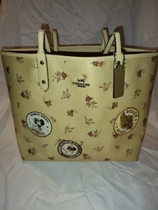 COACH X Disney Minnie Mouse Reversible City Tote Tan Floral  Flowers - Picture 1 of 14