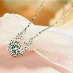 2 kt runder Laborgefertigter Diamant Damen Beauty Anhänger 14 K Weißgold vergoldet - Bild 1 von 4