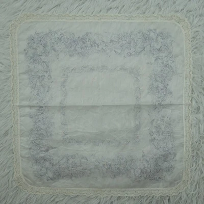 Mini bufanda cuadrada de bolsillo de algodón blanco arte floral CELINE 17" X 17" Q333 Foto 1 de 4