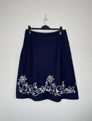 August Silk Collection Azul Marino Floral Cinta Algodón Línea A Falda Acampanada Reino Unido 14 Foto 1 de 4