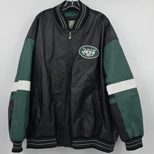 New York Jets vintage NFL Leather Jacket G lll Brand Men's Size 4XL - Picture 1 of 7