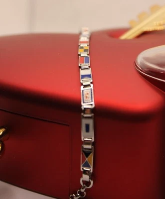 BRACCIALE ARGENTO NAUTICO SMALTATO BANDIERINE UOMO CM 19-21 SPORTIVO EXPLOIT - Immagine 1 di 4