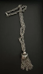 Collana grossa vintage in nappa tono argento catena 24" - Foto 1 di 8