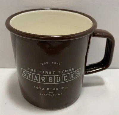Starbucks First Store 1971 Enamel Mug 14oz 1912 Pike Pl Seattle WA - 2017 New - Image 1 of 4