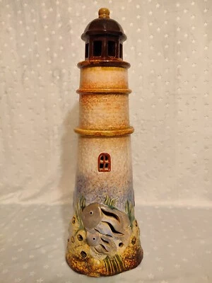 Candelabro Lighthouse Under The Ocean Tea Light 16 pulgadas con peces detallados Foto 1 de 4