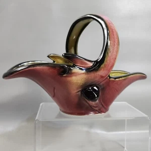 Vintage Hull 56 Art Pottery Basket Mid Century Cranberry Vase Dish 6" Tall - Picture 1 of 17
