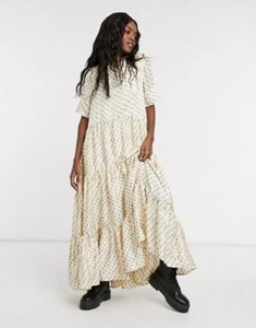 SISTER JANE maxi smock dress rrp $220 sz M tiered ditsy floral print peach - Picture 1 of 10