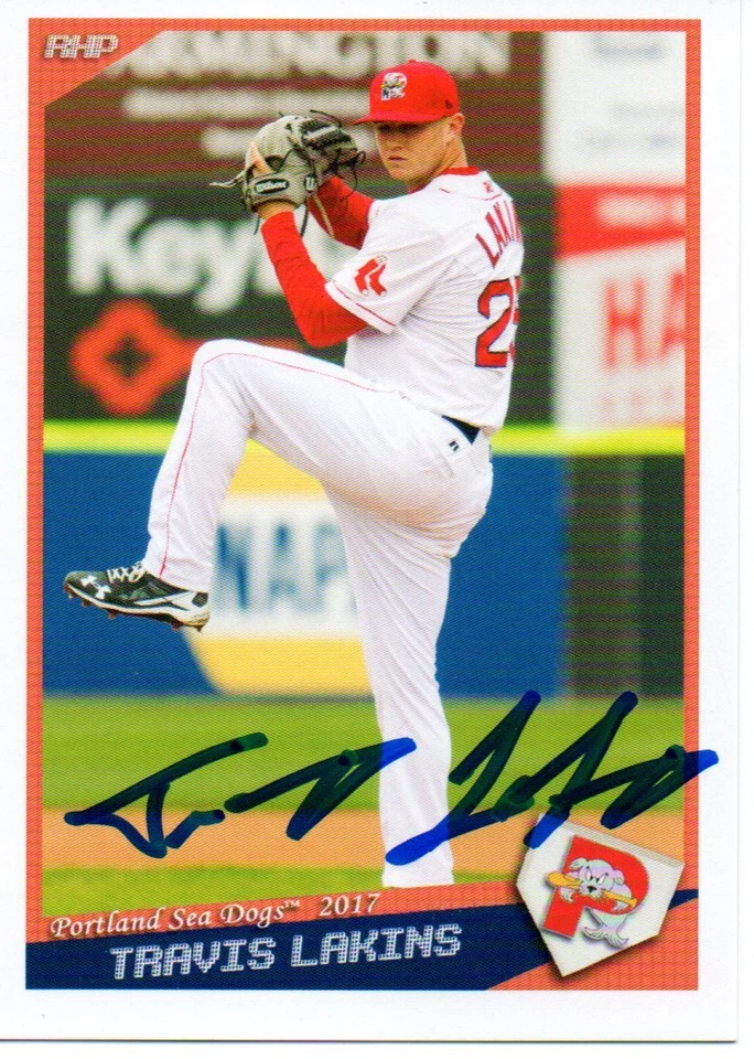 Travis Lakins 2017 Portland Sea Dogs Signed Card - Image 1 of 1