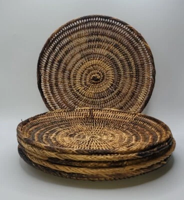 Platos/bandejas/decoración de arte de pared vintage tejidos de mimbre ratán • 10" S/6 Foto 1 de 4
