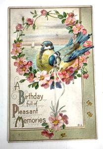 1913 Divided Back Birthday Embossed Rose Reef Love Birds Boat Postcard. No. 41 - Picture 1 of 2