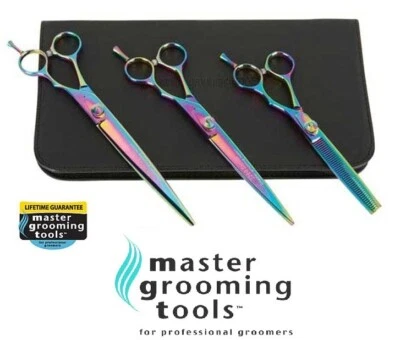 Master Grooming Tools RAINBOW 3 piezas JUEGO DE CIZALLA 8.5" CURVADO, RECTO Y ADELGAZANTE Mascota Foto 1 de 4