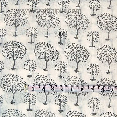 Cotton Voile Palm Tree Hand Block Printed Craft Dress Making Fabric 5 Yard - Image 1 of 4