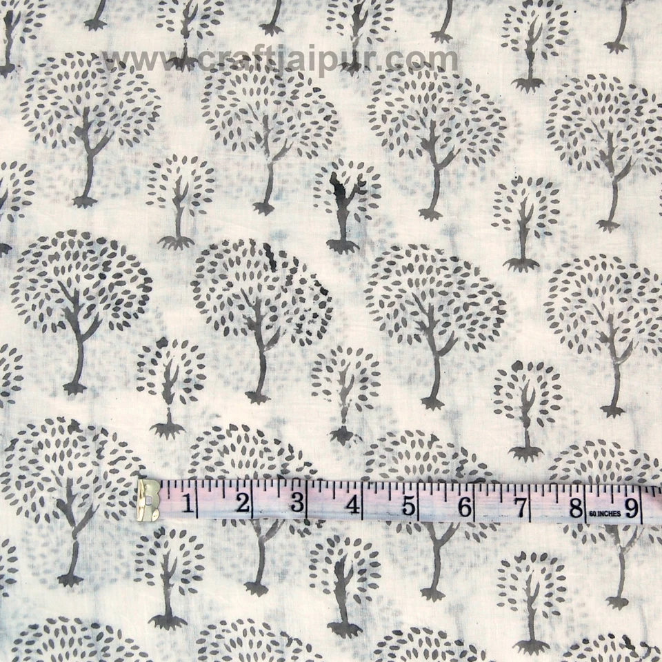 Cotton Voile Palm Tree Hand Block Printed Craft Dress Making Fabric 5 Yard - Image 1 of 4