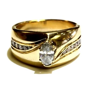 Anillo de compromiso de diamantes marquesa de oro amarillo 14k GIA 11,8g patrimonio vintage - Imagen 1 de 9