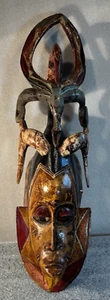 Vintage Hand Carved Colorful Ceremonial African Guro Mask Ivory Coast 22” - Picture 1 of 16