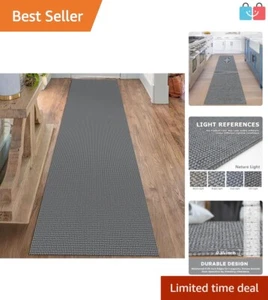 Non-Slip 2' x 8' Braided Hallway Carpet in Dark Grey - Modern Home Essential - Picture 1 of 11