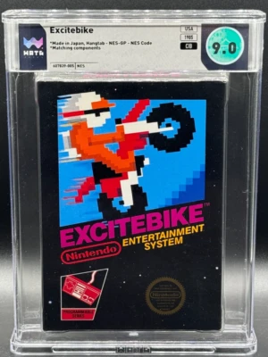 Excitebike Ninetendo NES ROUND SOQ NO REV-A Hangtab CIB Complete WATA 9.0 - Image 1 of 2