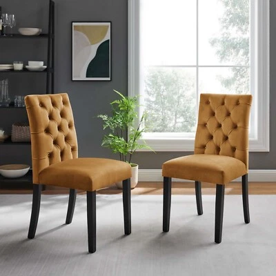 Modway Duchess Tufted Performance Velvet Dining Chairs in Cognac - Set of 2 - Image 1 of 4