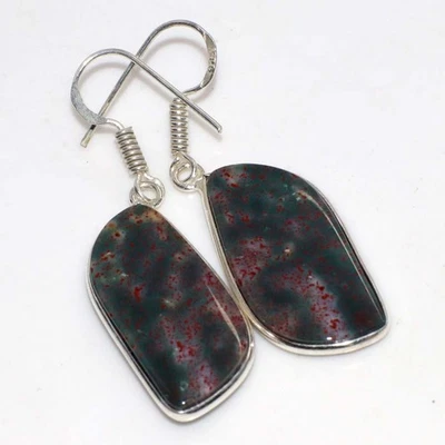 925 镀银血石耳环手工珠宝尺寸 1.9 GW — 第 1/3 张图片