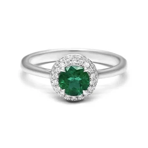 2.50Ct Round Cut Natural Emerald & Diamond Real 18K White Gold Beautiful Ring - Picture 1 of 8