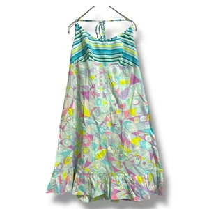 Emilio Pucci Geometric Print Sleeveless Halter Dress Blue Italy Size L F/S - Picture 1 of 15