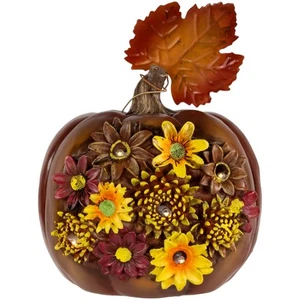 Northlight 7.75" LED Lighted Floral Thanksgiving Table Top Pumpkin - Bild 1 von 7