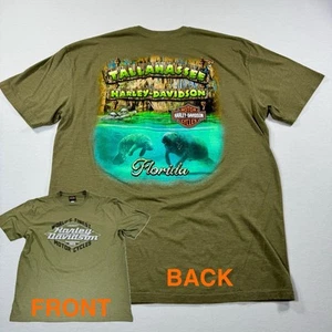 Harley Davidson Tallahassee Manatee T Shirt EUC Men’s Size XL Olive Green - Picture 1 of 10