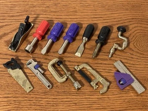 Lot Of 12 Vintage Playskool Cool Tools Metal Hasbro CT Tools Saw chisel plane + - Picture 1 of 18
