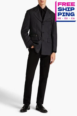 RRP €2485 SALVATORE FERRAGAMO Wool Blazer Jacket IT48 US38 M Striped Drawstring - Image 1 of 4