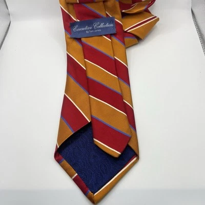 Tom James Executive Collection Tie Res Blue Orange Stripe Silk USA Preppy 3.5/58 - Изображение 1 из 4