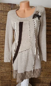 Art To Wear John Fashion Beige Soft Stretchy Boho Whimsical Sweater Sz XL Wool - Picture 1 of 5