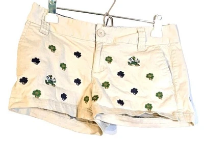 Pantalones Cortos College Classics Mujer Beige Floral Bordado Talla 5 Algodón/Spandex Bl Foto 1 de 4