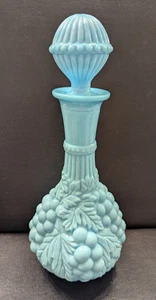 Imperial Glass blue milk glass Decanter with Grapes and Leaves Motif - Picture 1 of 16