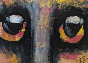 Pintura original de gato negro ACEO cara coleccionable arte moderno por Samantha McLean - Imagen 1 de 1