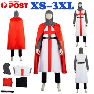 Adult Medieval Crusader Knight Cosplay Costume Halloween Outfits Party Role Play - Picture 1 of 22