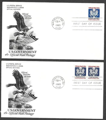US FDCS 1985 U.S. GOVERNMENT OFFICIAL MAIL POSTAL CARD/LETTER D SC #O138, #O139 - Image 1 of 2