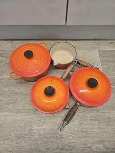 Le Creuset Cast Iron Saucepan Set & Casserole Volcanic Orange - Picture 1 of 19