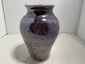 Pottery Vase By JM 8.5 “ Tall. Iridescent Purple, Pink Blue Glaze. Michigan Made - Picture 1 of 4