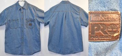 Camisa vaquera vintage Timberland Pro Series parche con logotipo de cuero manga corta para hombre M Foto 1 de 4