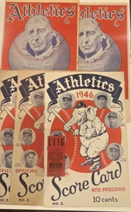 Lot (5x) 1946 Philadelphia Athletics Scorecards Connie Mack - +1 tickets stub - Picture 1 of 20