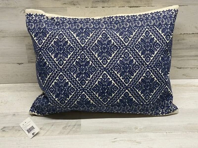 Ralph Lauren Haywood Embroidery Decorative Pillow 15" x 20" Cream / Navy New - Image 1 of 4